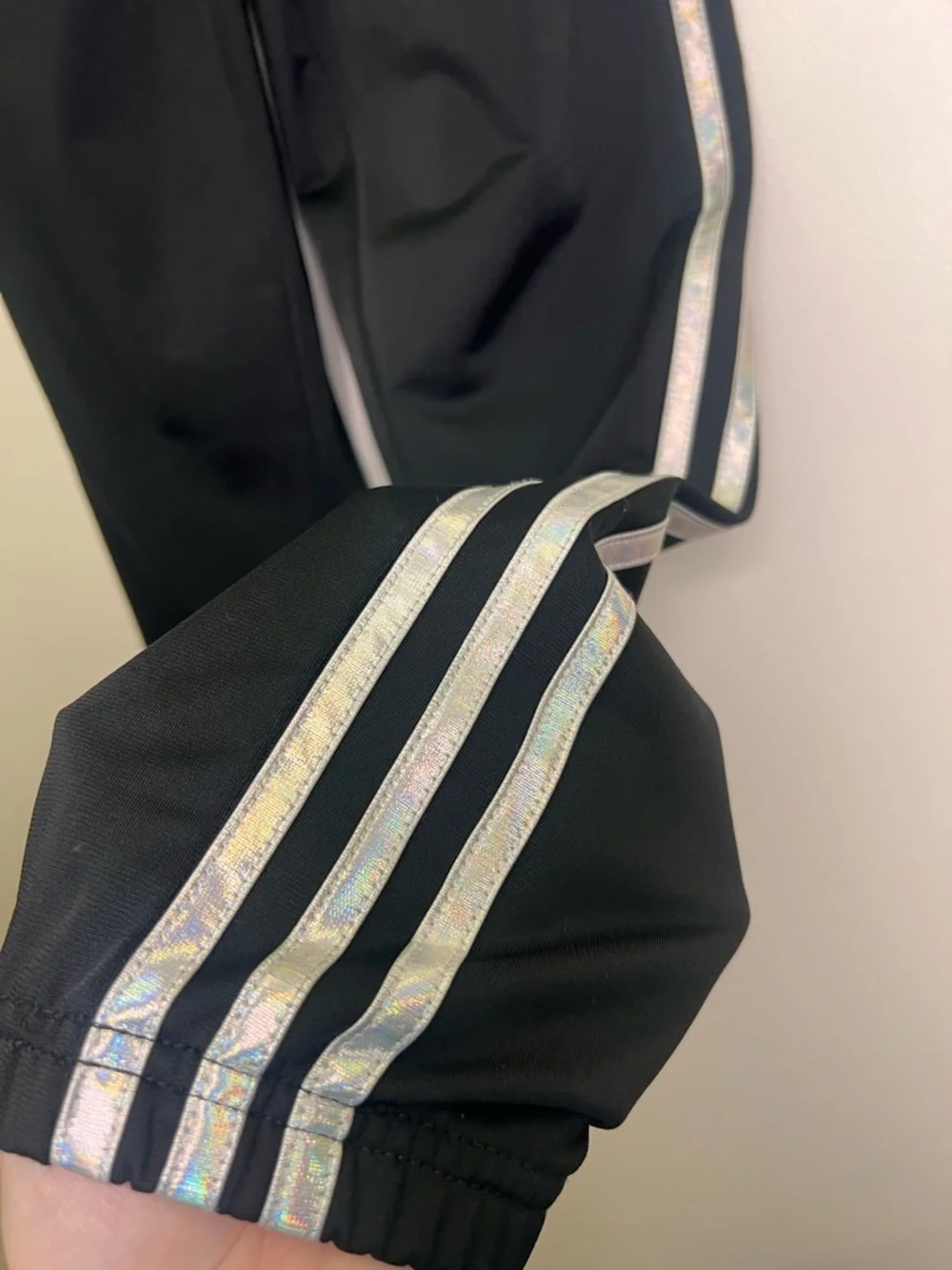 Adidas Girls Black Joggers Holographic Stripe Track Pants Size 7/8